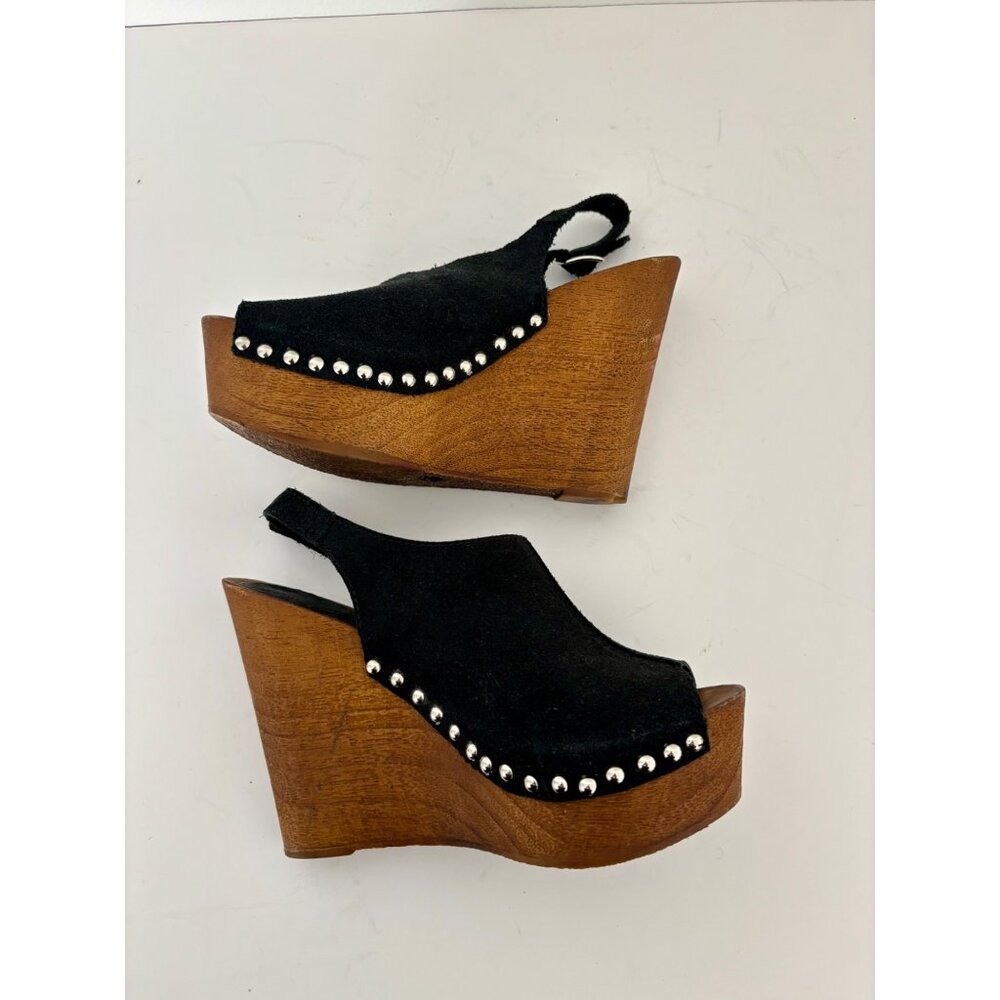 Charles David Wedges 7 Suede Studded Wood Platform Sandal Boho Chic Quiet Luxury - Picture 6 of 12